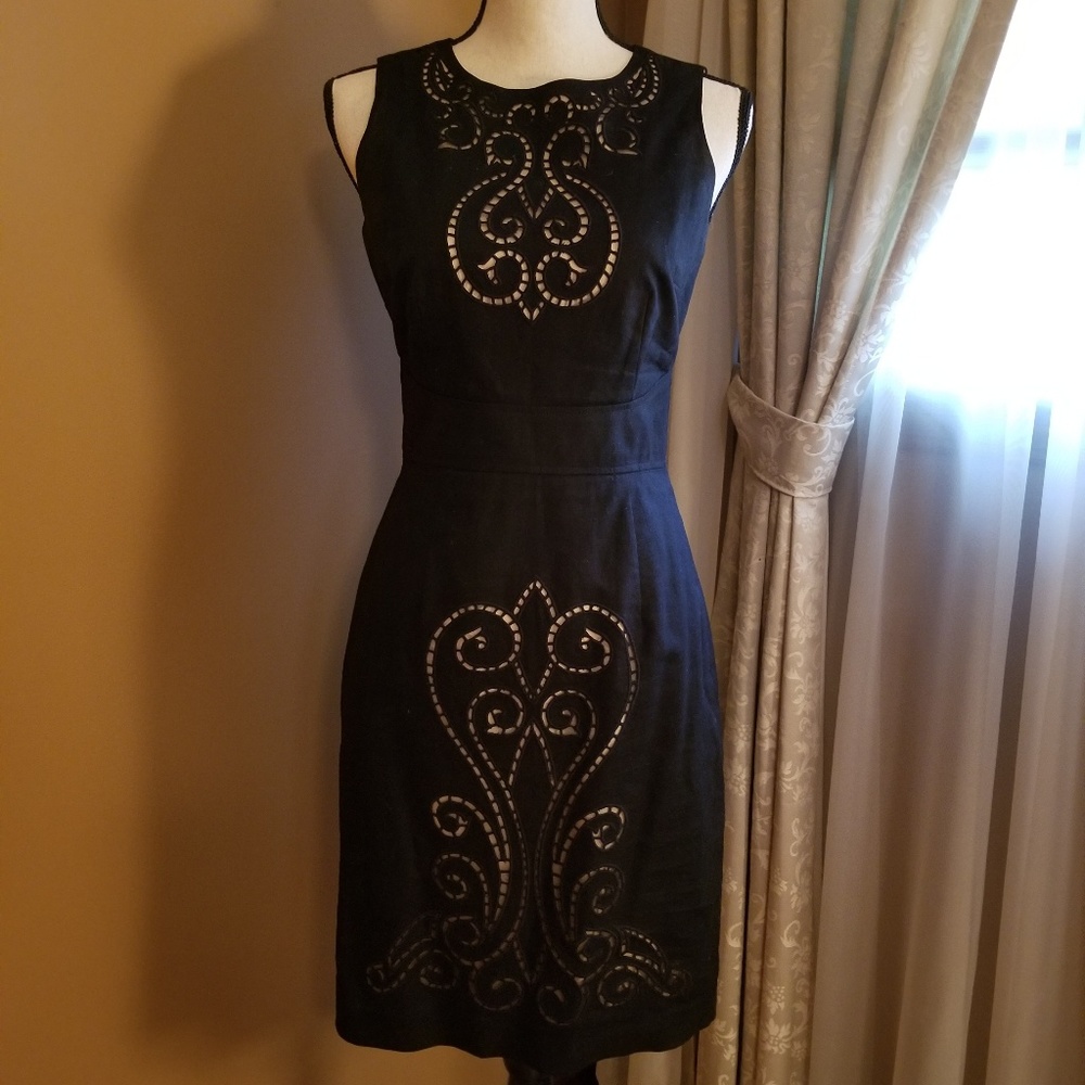 Maggie London Black Dress over Nude Lining